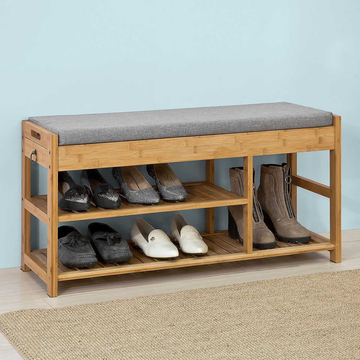 Bamboo Shoe Bench with Drawers | Lift Top