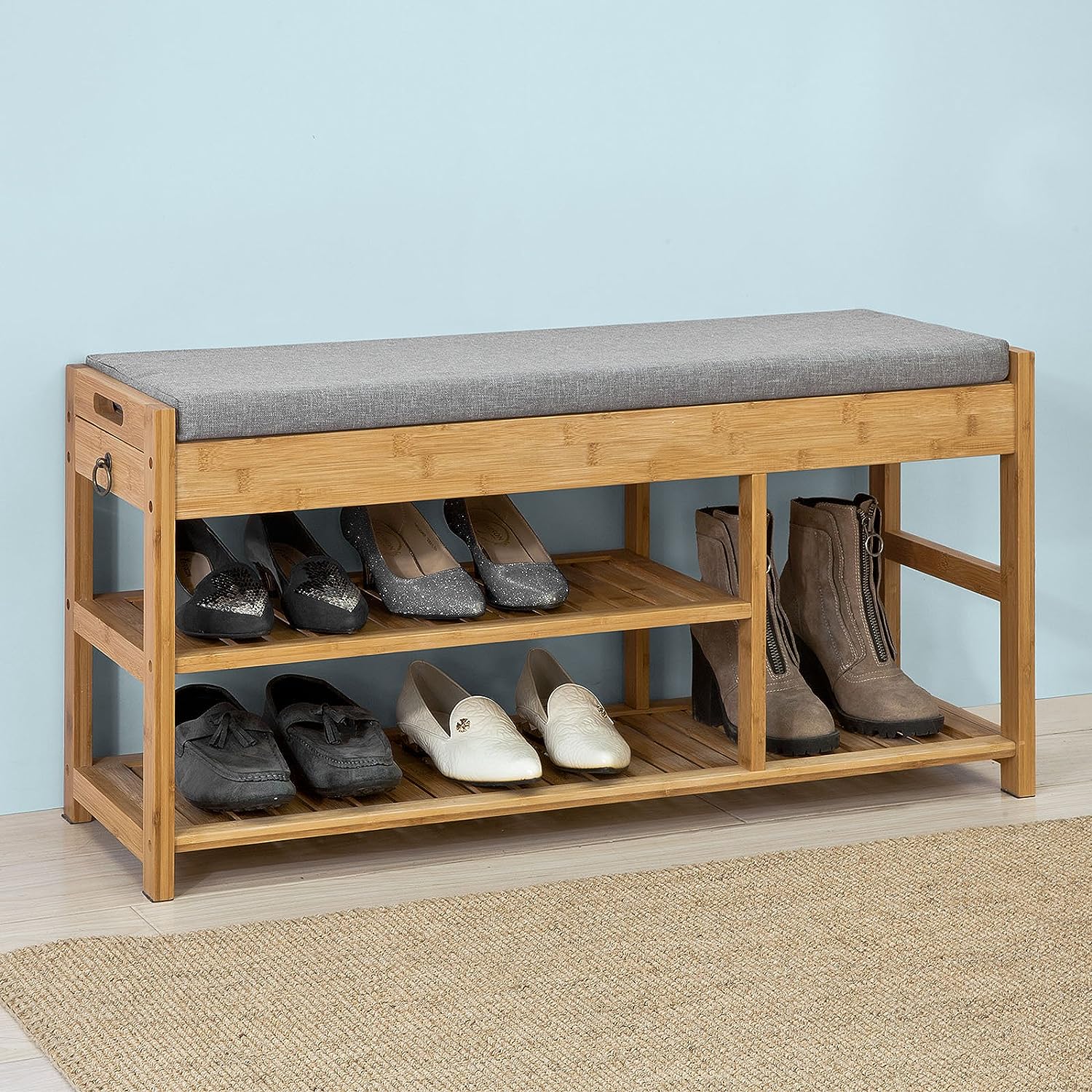 Bamboo Shoe Bench with Drawers | Lift Top