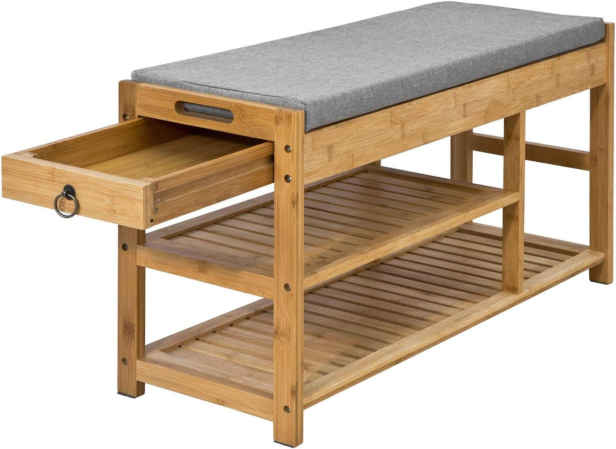 Bamboo Shoe Bench with Drawers | Lift Top