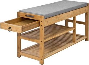 Bamboo Shoe Bench with Drawers | Lift Top