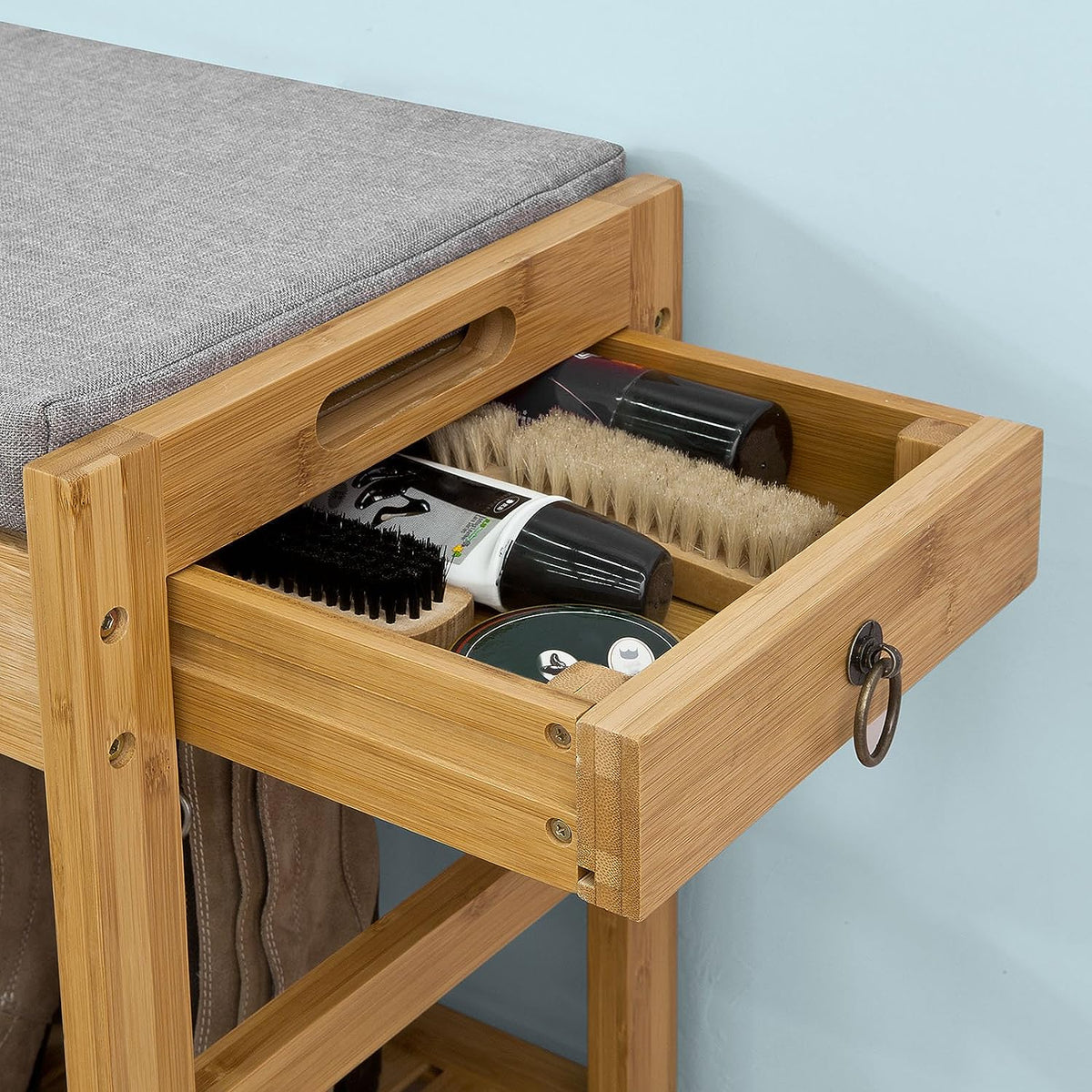 Bamboo Shoe Bench with Drawers | Lift Top