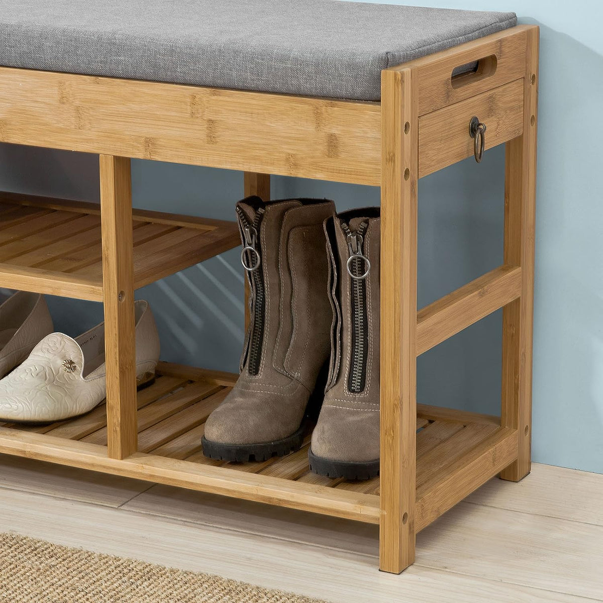 Bamboo Shoe Bench with Drawers | Lift Top