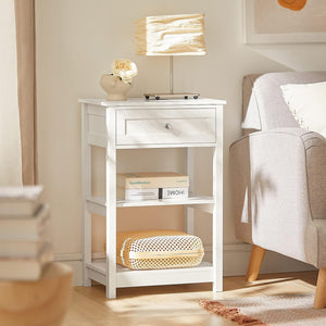 Bedside Table with Drawer & Shelves