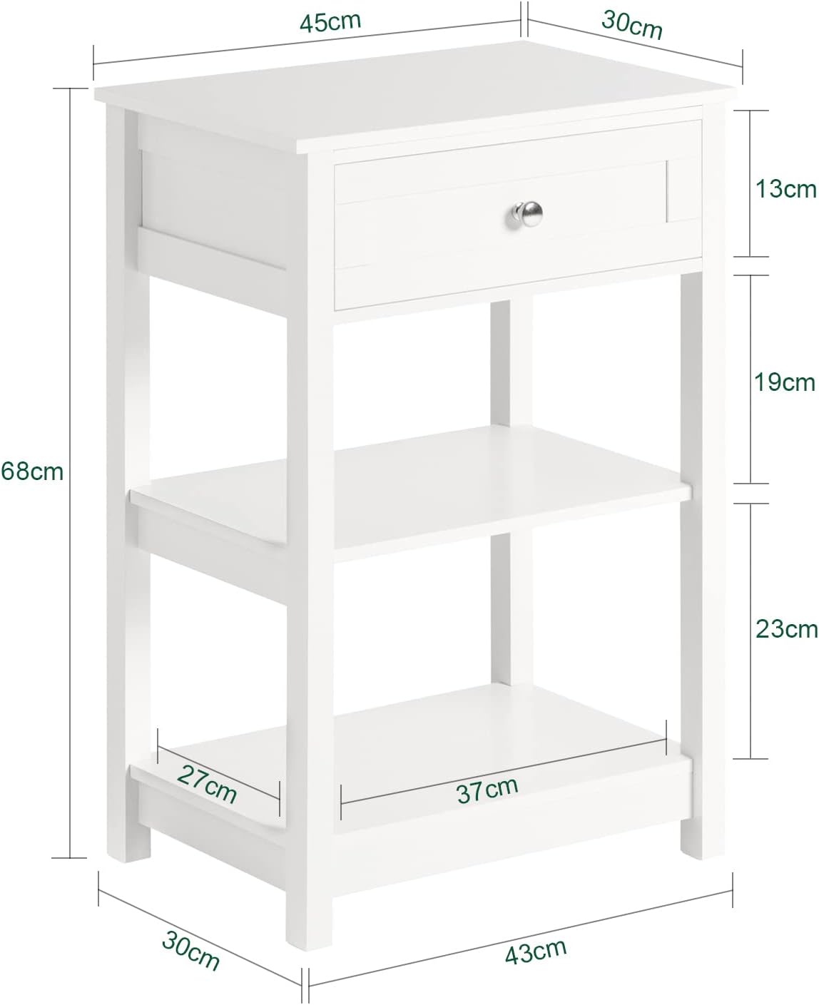 Bedside Table with Drawer & Shelves