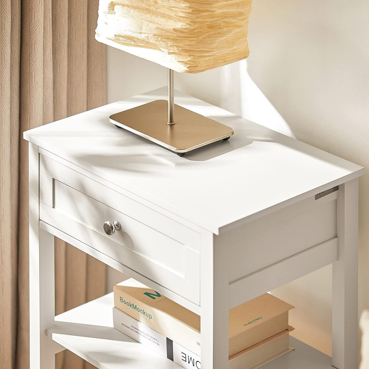 Bedside Table with Drawer & Shelves