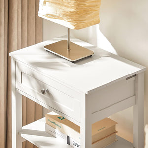 Bedside Table with Drawer & Shelves