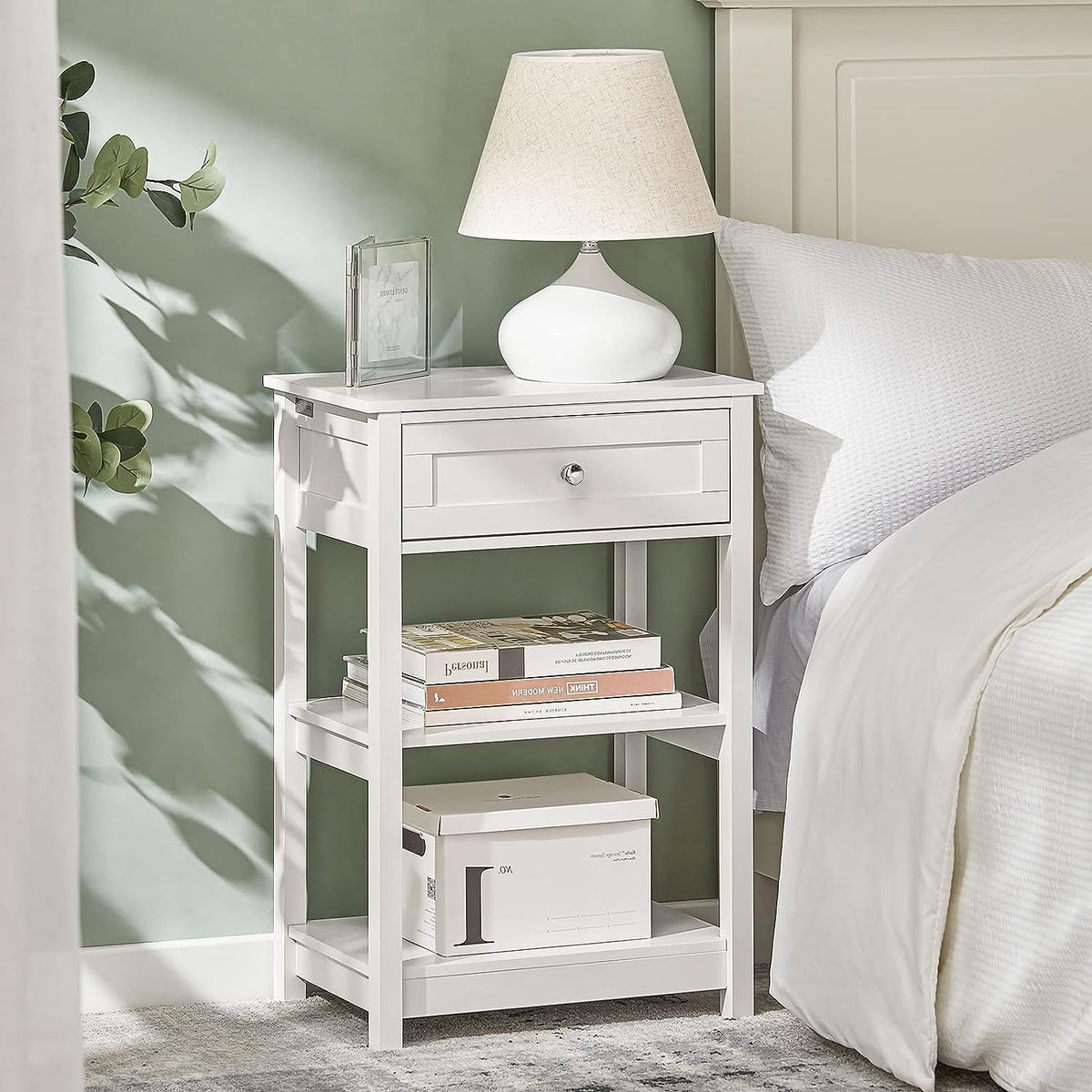 Bedside Table with Drawer & Shelves