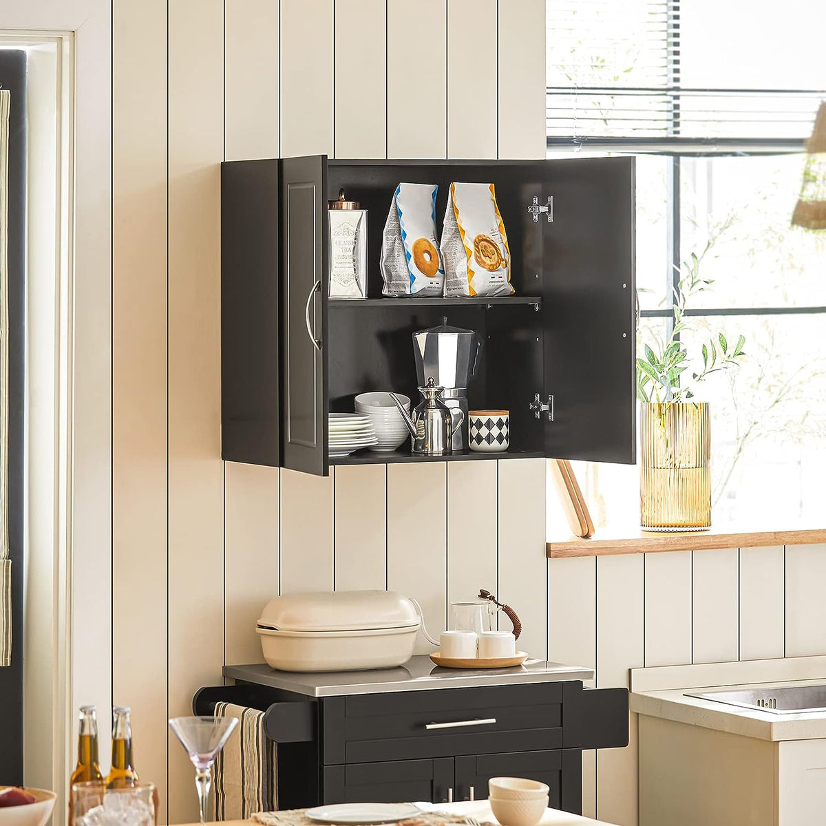 Wall Storage Cabinet | Double Doors | Black