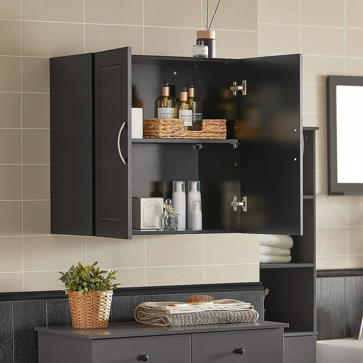 Wall Storage Cabinet | Double Doors | Black