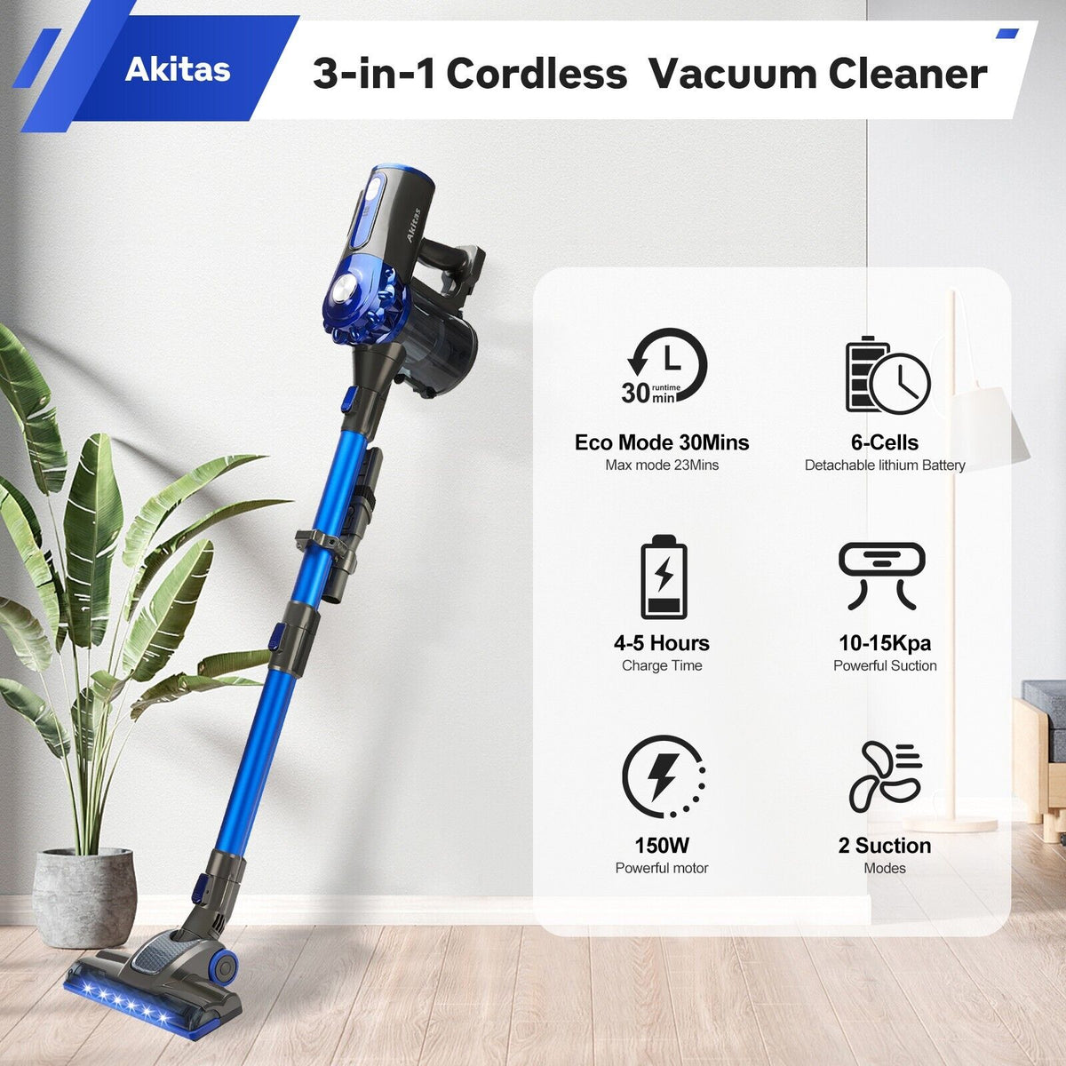 V8 Handheld Stick Vacuum Cleaner 150W | Cordless | 40 Min Runtime | LED Light