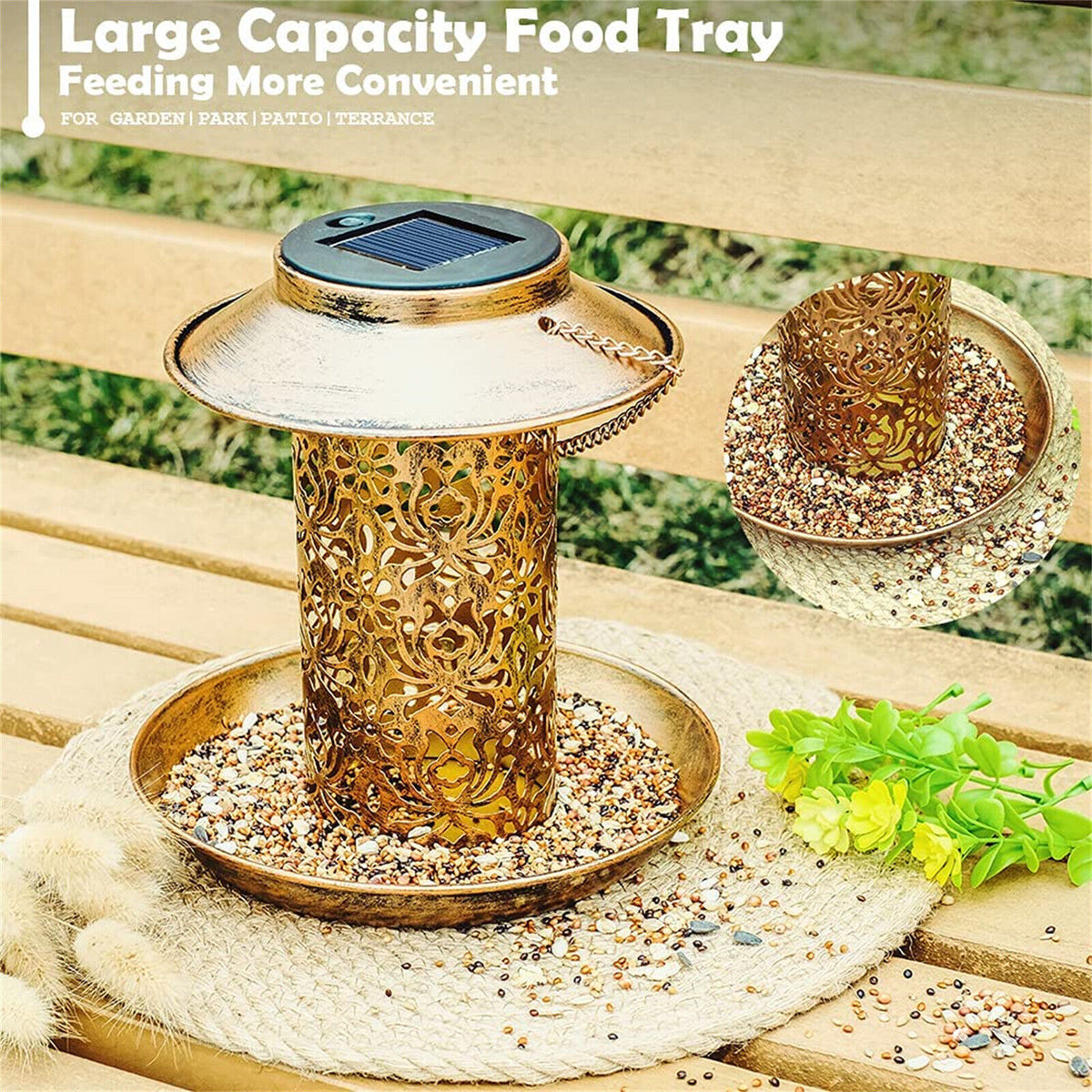 Solar Bird Seed Feeder | Hanging Outdoor Garden Feeder for Wild Birds