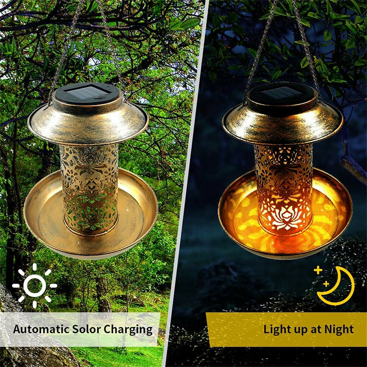 Solar Bird Seed Feeder | Hanging Outdoor Garden Feeder for Wild Birds