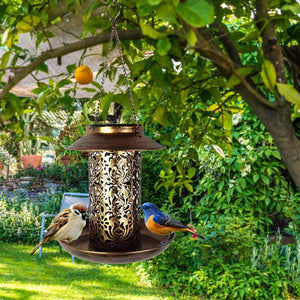 Solar Bird Seed Feeder | Hanging Outdoor Garden Feeder for Wild Birds