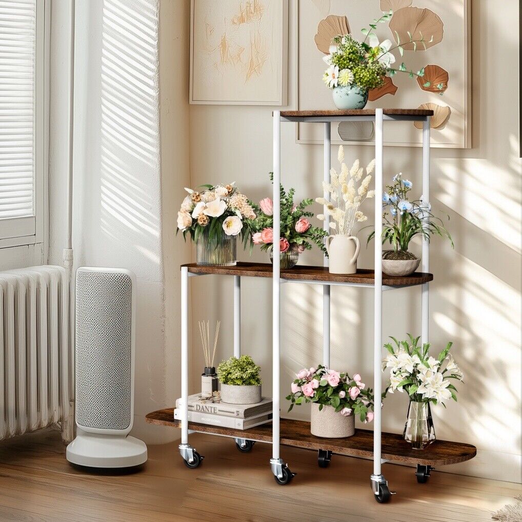 Plant Stand with Wheels | Indoor & Outdoor Flower Rack Display Shelf