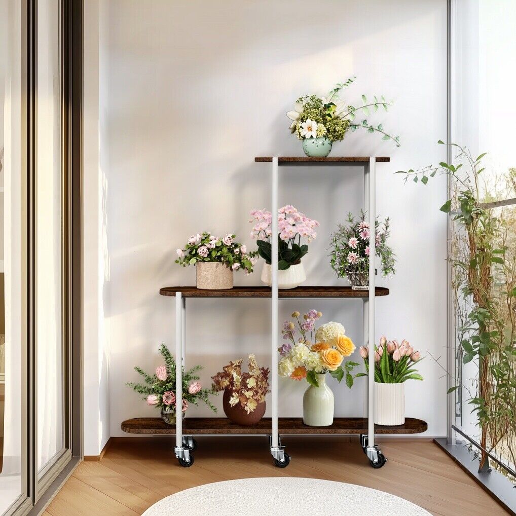 Plant Stand with Wheels | Indoor & Outdoor Flower Rack Display Shelf