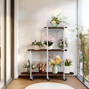 Plant Stand with Wheels | Indoor & Outdoor Flower Rack Display Shelf