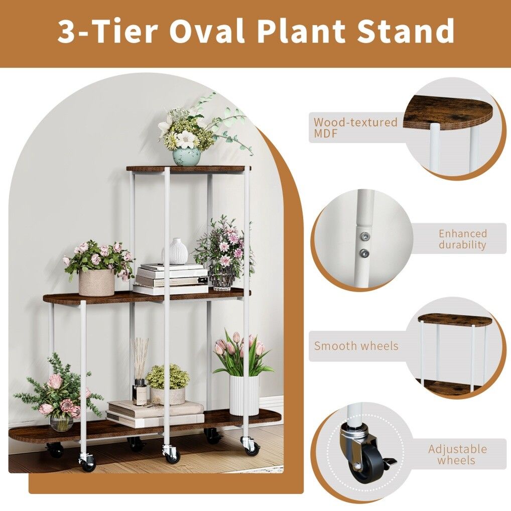 Plant Stand with Wheels | Indoor & Outdoor Flower Rack Display Shelf