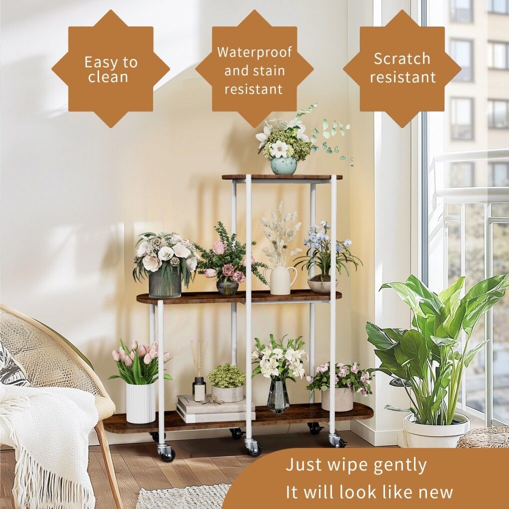 Plant Stand with Wheels | Indoor & Outdoor Flower Rack Display Shelf