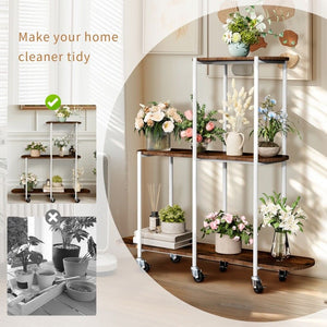 Plant Stand with Wheels | Indoor & Outdoor Flower Rack Display Shelf