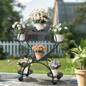 Rolling Metal Plant Stand | Indoor & Outdoor Garden Display Shelf on Wheels