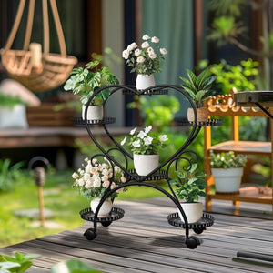 Rolling Metal Plant Stand | Indoor & Outdoor Garden Display Shelf on Wheels