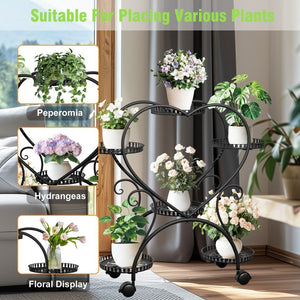Rolling Metal Plant Stand | Indoor & Outdoor Garden Display Shelf on Wheels