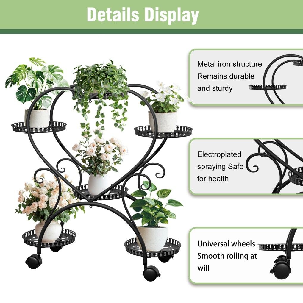 Rolling Metal Plant Stand | Indoor & Outdoor Garden Display Shelf on Wheels