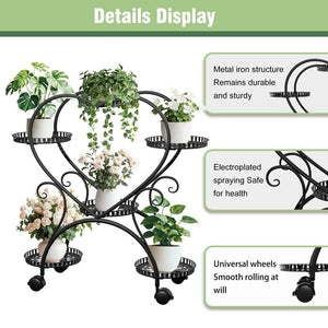 Rolling Metal Plant Stand | Indoor & Outdoor Garden Display Shelf on Wheels