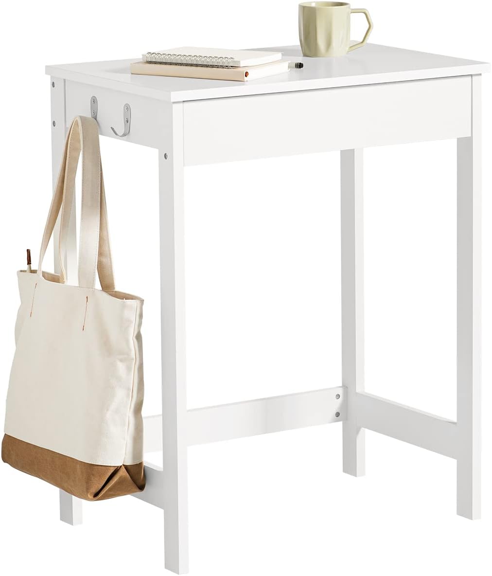 Small White Desk with Drawer & Hooks