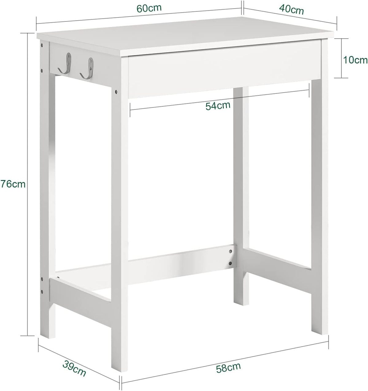 Small White Desk with Drawer & Hooks