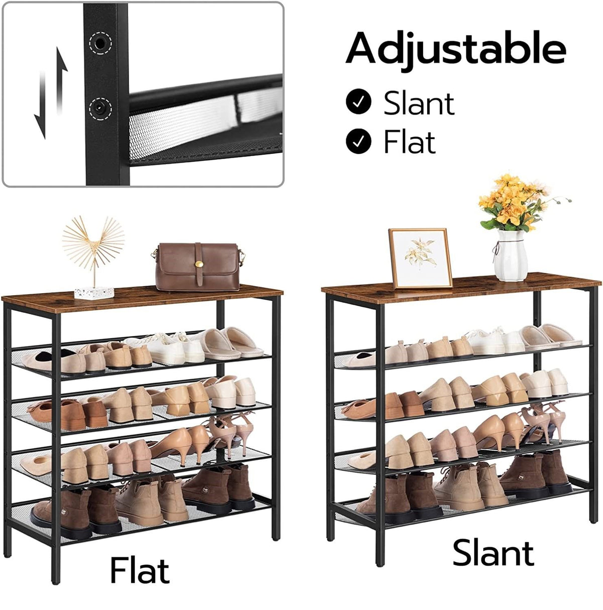 5-Tier Shoe Rack | Industrial Shoe Organizer Storage Bench