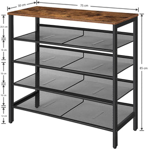 5-Tier Shoe Rack | Industrial Shoe Organizer Storage Bench