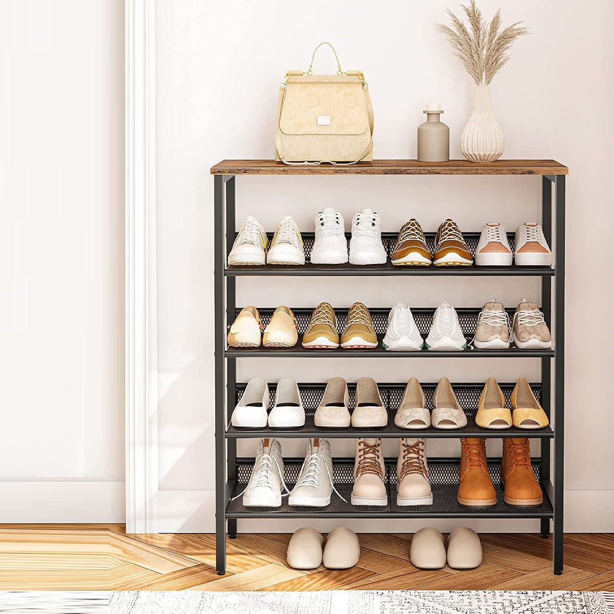 5-Tier Shoe Rack | Industrial Shoe Organizer Storage Bench