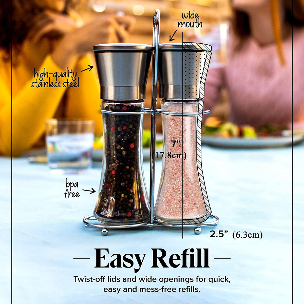 Modern Stainless Steel Salt & Pepper Grinder Set