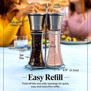 Modern Stainless Steel Salt & Pepper Grinder Set