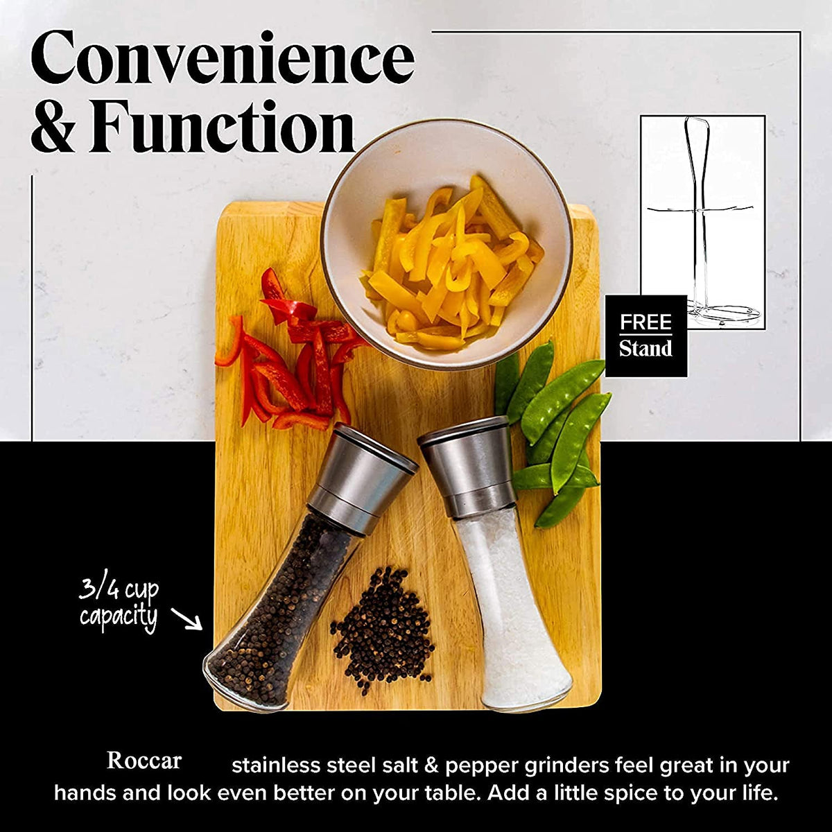 Modern Stainless Steel Salt & Pepper Grinder Set