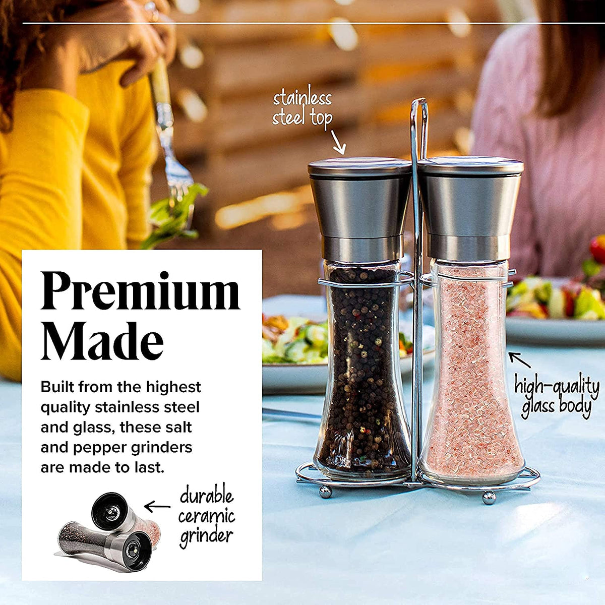 Modern Stainless Steel Salt & Pepper Grinder Set