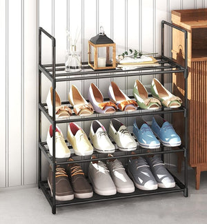 4-Tier Stainless Steel Shoe Rack Storage Organizer | Holds up to 15 Pairs of Shoes | 55cm, Black