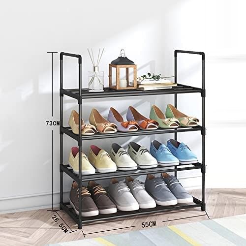 4-Tier Stainless Steel Shoe Rack Storage Organizer | Holds up to 15 Pairs of Shoes | 55cm, Black