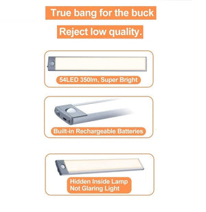 LED Cabinet Night Light | 54 LED | Rechargeable | Silver + Yellow Light | Kitchen & Bedroom