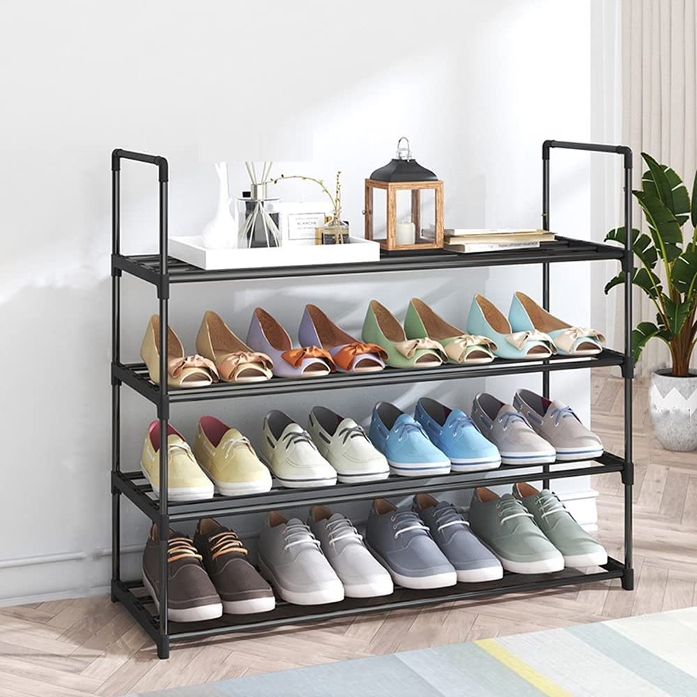 4-Tier Stainless Steel Shoe Rack Storage Organizer | Holds up to 20 Pairs of Shoes | 80cm, Black