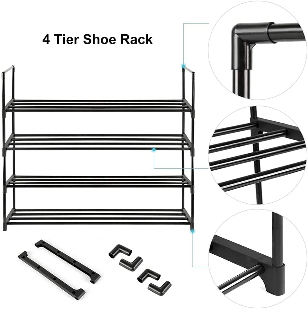 4-Tier Stainless Steel Shoe Rack Storage Organizer | Holds up to 20 Pairs of Shoes | 80cm, Black