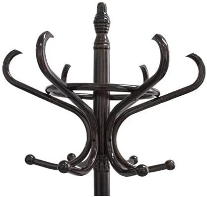 Brown Coat Rack with Stand | Wooden Hat and 12 Hooks Hanger | Walnut Tree