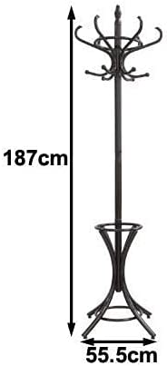 Brown Coat Rack with Stand | Wooden Hat and 12 Hooks Hanger | Walnut Tree