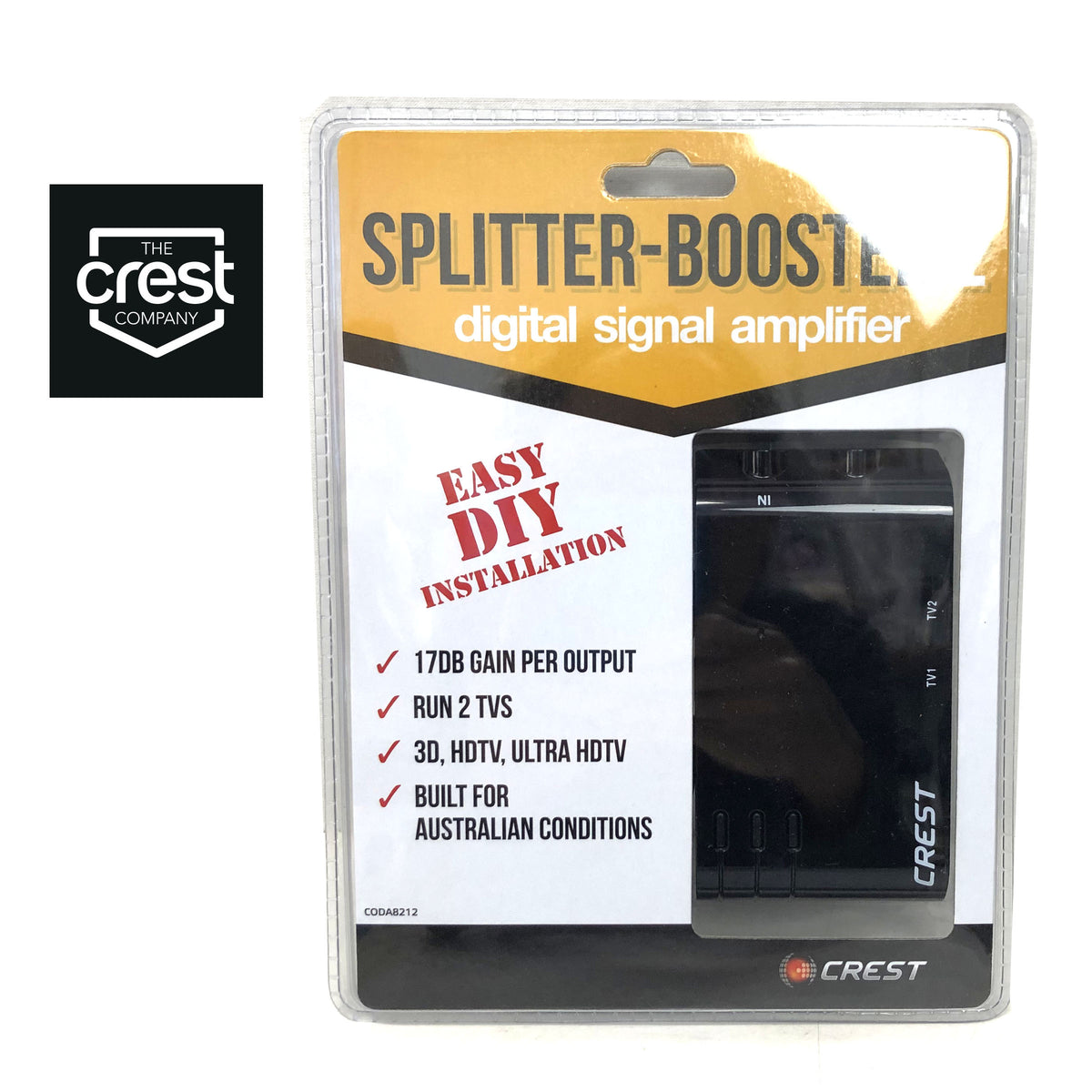 Crest UHF VHF Digital TV Signal Splitter | Distributor | 2 Outputs
