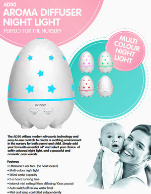Oricom Aroma Diffuser Humidifier & Night Light | Baby & Kids Room | AD50