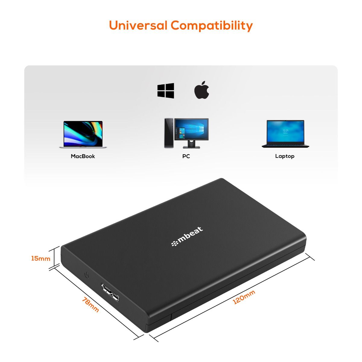 A2 Slim Tool-Free USB 3.0 2.5" SATA HDD Enclosure | Black | Portable Hard Drive Case