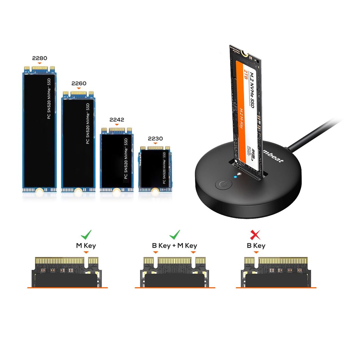 H1 USB 3.2 Gen2 10Gbps M.2 NVMe & SATA SSD Mini Dock | Black | Compact Storage Solution
