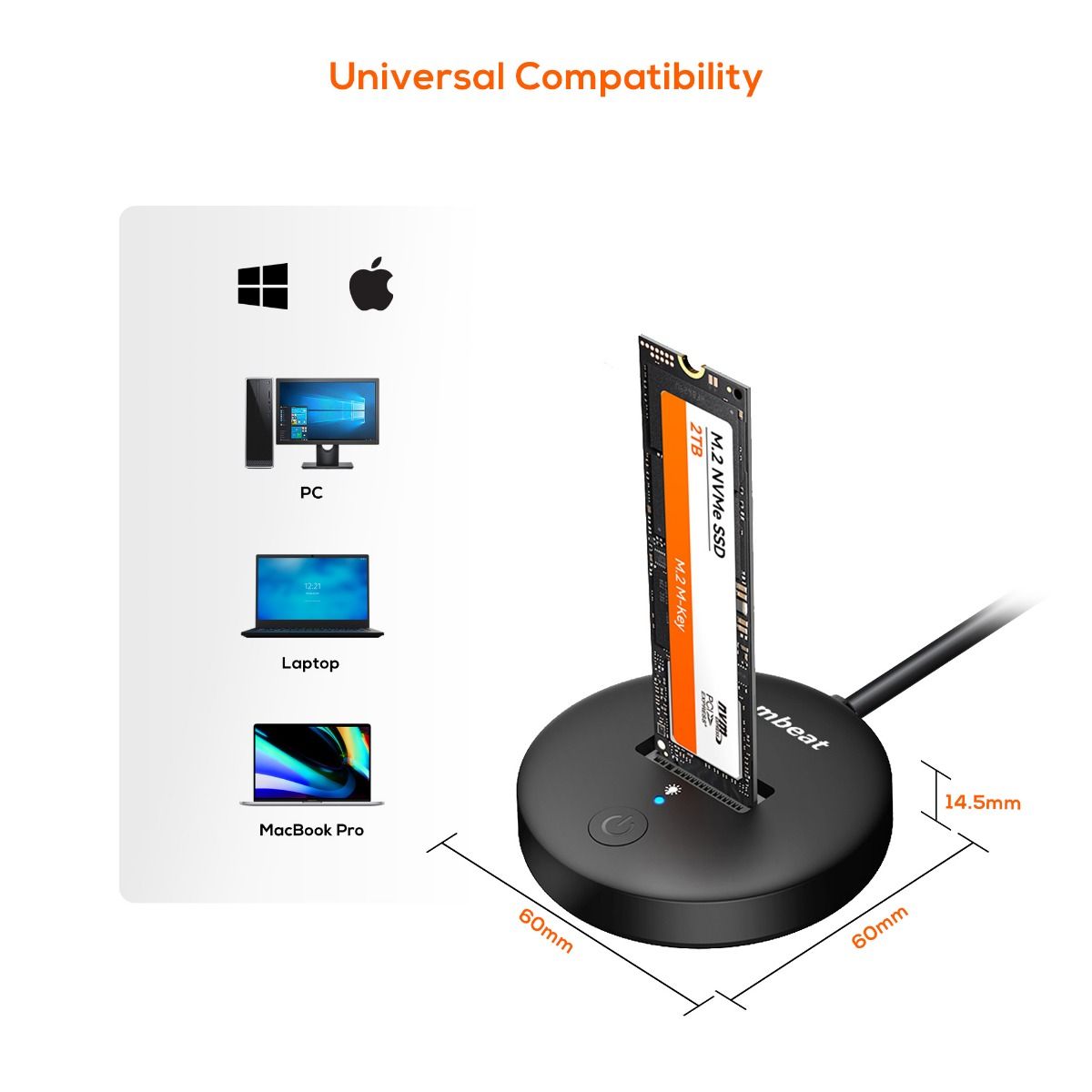 H1 USB 3.2 Gen2 10Gbps M.2 NVMe & SATA SSD Mini Dock | Black | Compact Storage Solution