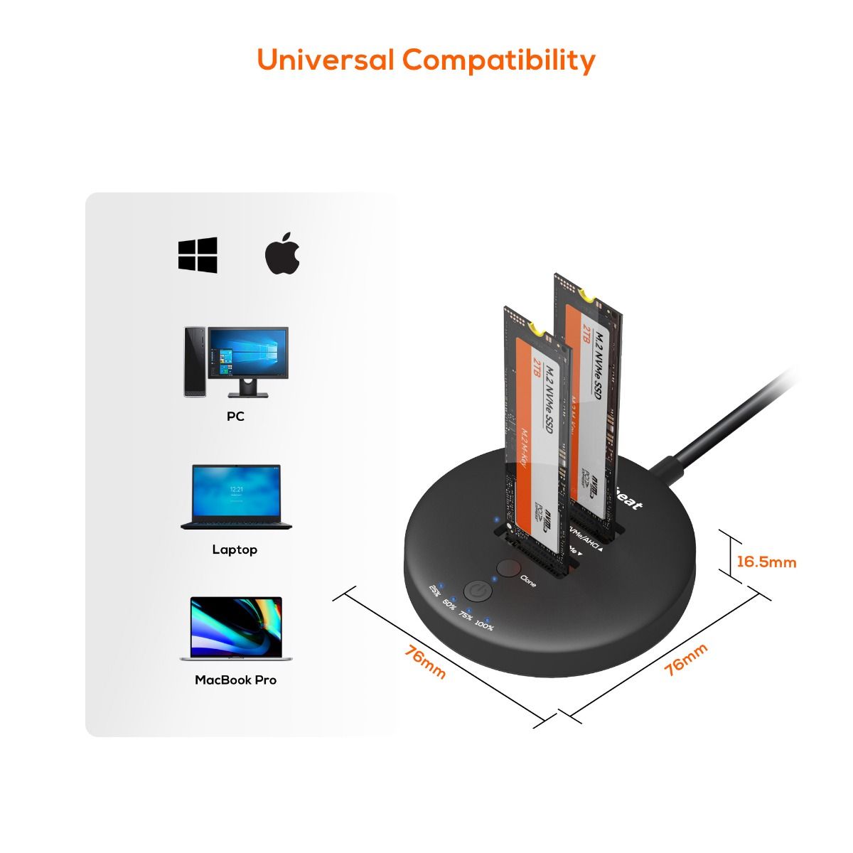 H3 USB 3.2 Gen2x2 20Gbps Dual M.2 NVMe SSD Dock with Clone Duplicator | Black | High-Performance
